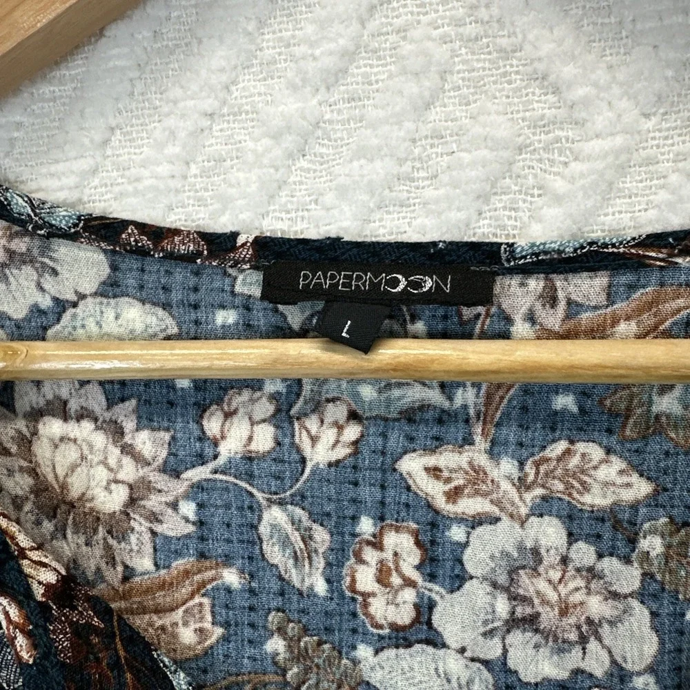 Papermoon Floral 3/4 Sleeve Peasant Top Hippie Boho Womens Size L - Picture 2 of 9